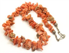 Vintage Navajo Sterling Silver Old Pawn Raw Red Coral Bead Necklace 18