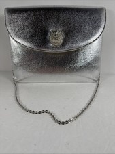 VTG Miss Lewis Brand Silver Leather Shoulder Bag Clutch Handbag w/Owl Accent GUC picture