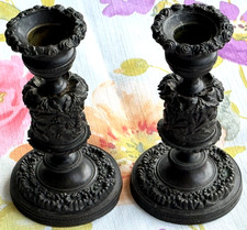 Antique 19thC Renaissance Revival Cast Brass Candlesticks - Weighted Pair picture