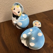 RARE VTG Northern Imports Blue Ladybug Sugar And Spoon Rest Anthropomorphic Set picture