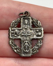Vintage Sterling Silver Four Way Cross Dove Medal Pendant picture