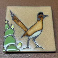 Vintage Masterworks Ceramic Tile Trivet Coaster Roadrunner Bird Prickly Pear picture
