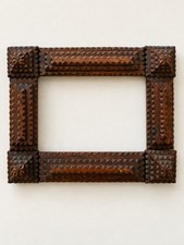 Antique Tramp Art Hand Made Chip Carved Picture Frame Folk Early 1900s Americana picture