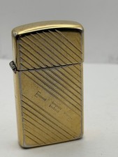 Vintage 1986 Gold Tone Diagonal Pin Stripe Slim Brass Zippo Lighter picture