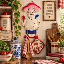 Vintage 1980s Ceramic Chef Wall Plaque, Kitchen Kitsch Decor, Utensil Hooks picture