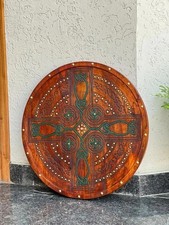 Handmade Scottish Targe Celtic Cross Wooden Shield Leather Viking Shield picture