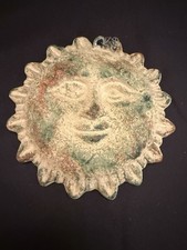 VTG Mexican Folk Art Painted terracotta sun face wall plaque Approx 4”x4”x1” picture