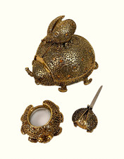 Vintage 3 Piece Lady Bug Desk Set Trinket Box Magnifying Glass Letter Opener 4” picture