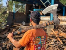 Two Handed Berserker Axe Hand Forged Norse Axe Scandinavian Viking Bearded Axe picture