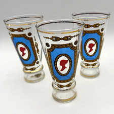 Vintage Cameo Cordial Glasses Set of 3 Blue Red Gold Gilt 5.5” Barware picture