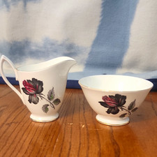 Royal Albert Bone China Floral Creamer & Sugar Bowl Set, White Pink Green picture