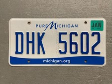 MICHIGAN LICENSE PLATE WHITE/BLUE PURE MICHIGAN RANDOM LETTERS/NUMBERS NICE😎 picture