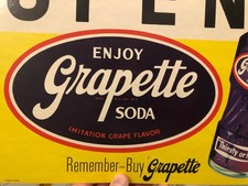 VINTAGE NOS c1940 “GRAPETTE SODA” OPEN/CLOSED CARDBOARD DOOR SIGN CLEAN CRISP picture