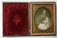 1/4 Cased Daguerreotype Smiling Woman Holding Baby Notes Inside Case picture