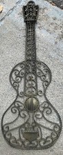 Vintage Mid Century Spanish Wrought Iron Guitar Wall Art 28” x 10.5” MCM EUC picture