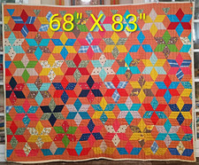 Vintage AMAZING Handsewn Star Quilt 68x83 Granny/Cottage Core Style  picture