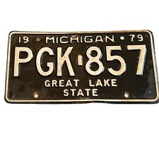 1979 Michigan License Plate PGK 857 Black White VINTAGE MAN CAVE WALL ART picture