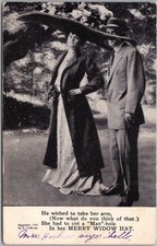 Vintage 1909 MERRY WIDOW HAT Fashion Comic Postcard