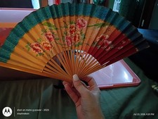 Vintage Occupied Japan Hand Painted Floral Folding Fan 1945-1952 Bamboo Paper... picture