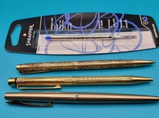 3 Vintage 70s-90s Sheaffer US Ballpoint Pens 12K GF, 23K GP With New Refill picture