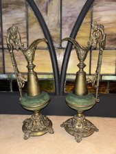 Pair Antique BRASS Garniture EWERS Urns  picture