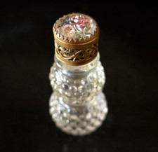 Vintage Antique Perfume Bottle Czech Stubby Reverse Paint Flowers 1930's picture