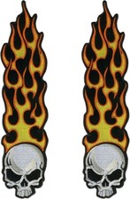 Long Flame Skull Embroidered Patch | 2PC IRON ON OR SEW ON 5