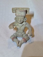 Vintage Pre-Columbian Style Terracotta Clay Seated Figure Stamped Mexico Folk... picture