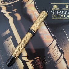1990s Parker Duofold Centennial Fountain Pen 18k Gold M Nib  23k Gold Pl G2U picture