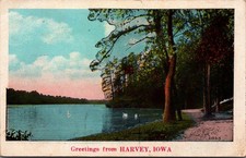 Greetings from Harvey, Iowa Lake & Water Scene Postcard NYCE Mfg Co. picture