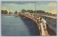 1952 Postcard Fishing Off John's Pass Bridge Beaches St Petersburg Florida FL picture