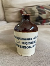 Iowa Mini Jug Jefferson Miniature IA Grisier Compliments Antique Bottle picture