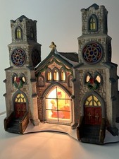 Victorian Village Collectibles Lighted Church 2002 Porcelain Christmas Village picture