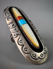 RARE HUGE Vintage Navajo Sterling Silver Bicentennial Ring ~ Over 2” Long ~ 🤩 picture