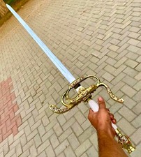 Handmade Scottish Highlander Sword - Medieval Highland with Gold Hilt + Scabbard picture