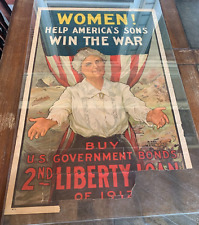 Original Antique WWI Liberty Loan Poster Women Help America's Sons Win the War 1 picture