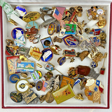 75 Vintage Lapel Pin Lot ~ States, Work, American Flag, Companies, Events & More picture