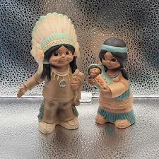 VINTAGE INDIAN-Native American Figurines-Boy Girl Baby-Thanksgiving-FALL-Autumn picture