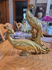 Syroco Peacock Pair Vtg Set of 2 Gold Tone Hollywood Regency MCM Peacocks Birds picture