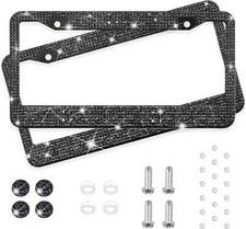2 Pack - Black Sparkly Rhinestone License Plate Frame for Women picture