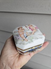 Vintage Porcelain/brass Lidded Trinket Box With Cherubs picture