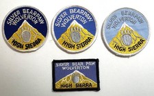 4 different Silver Bear Paw, Wolverton, High Sierra, hike trail award patches picture