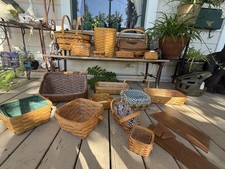 Huge Vintage Longaberger Basket Lot of 14 - Picnic Lid, Risers, Liners, Inserts picture