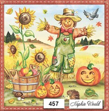(457) TWO Individual Paper LUNCHEON Decoupage Napkins SCARECROW AUTUMN PUMPKINS picture