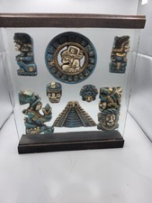 Vintage Aztec Mayan Style 3D Shadow Box Glass Wood Mexican Folk Art Decor picture