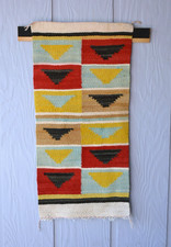 Unique Old Navajo Rug - Optical Design in Turquoise Yellow Red Black - 39
