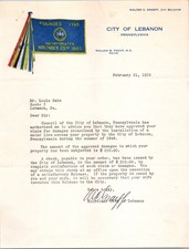 City of Lebanon Pennsylvania 1950 Graphic Letterhead Damage Caused by City Paid picture