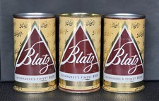 TRIO OF 1960'S BLATZ FLAT TOP BEER CANS. ROLLED LIPS. NEVER FILLED. picture