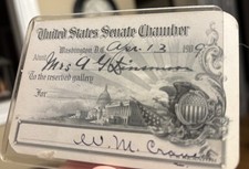 1908 United States Senate Chamber Pass signed by MA Senator Murray Crane  picture