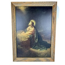 Vintage Jesus Praying Garden Gethsemane Framed Christian Art Print 20x14 Large picture